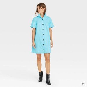Women's Short Sleeve Button-Up Trapeze Dress - Who What Wear™ - Blue